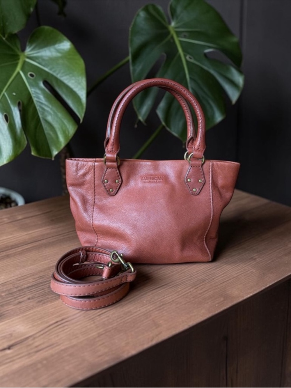 American Leather Co. Chestnut Leather Satchel Tote with Removable Strap